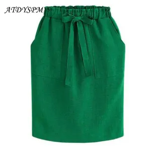 New Summer Autumn Fashion Vintage Midi Skirt Casual Skirts Women's A line Elastic Waist Loose Plus Size 3XL Office Cotton Skirt