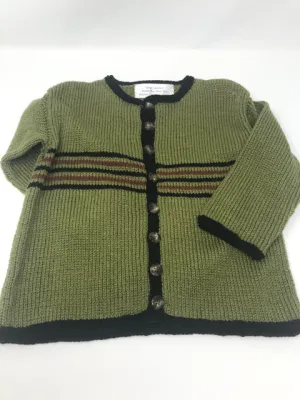 Striped Cotton Knit Cardigan for Kids - Green, Black & Brown - Size 3-4 Years