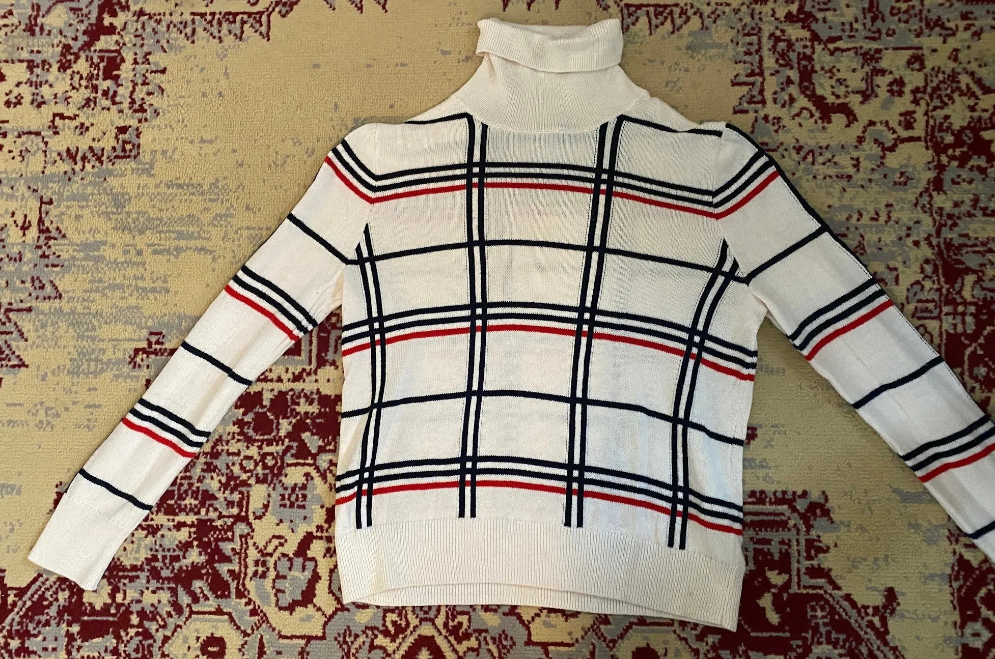 Banana Republic Turtleneck Sweater Pullover Black Red White Striped