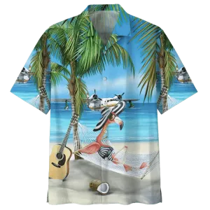 Beach And Flamingo Ornamental Design Hawaiian Shirt