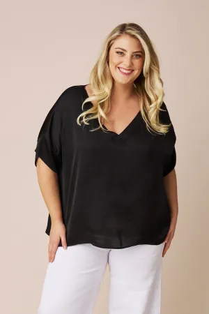 Bianca Short Sleeve Top Black with V Neck