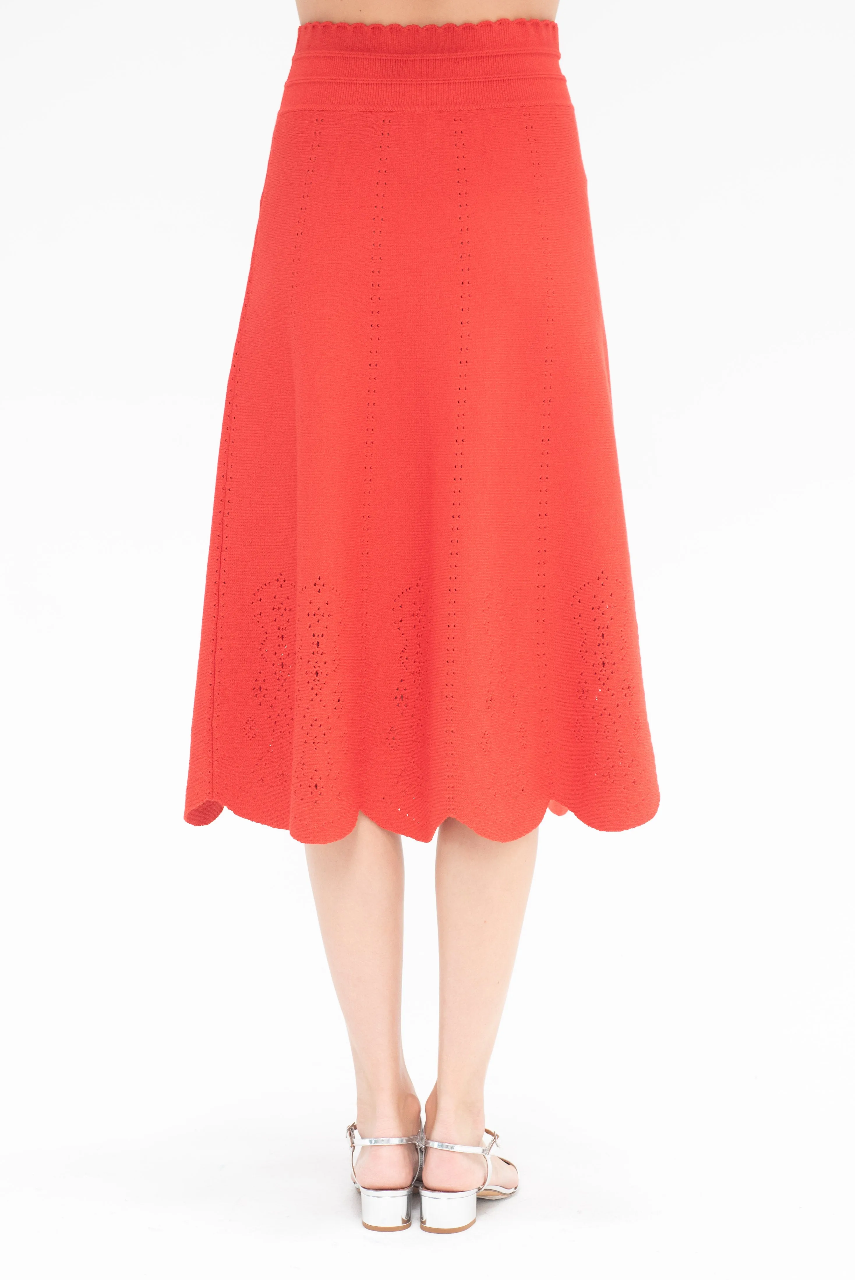 Biscotte Eyelet-Embroidery Knit Skirt, Poppy