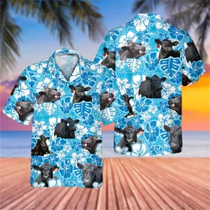 Black Angus Blue Floral Hawaiian Shirt, Cow Hawaii Shirt, Cow Lovers Shirt For Men