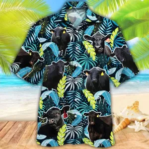 Black Angus Cattle Lovers Jungle Leaves Hawaiian Shirt, Hawaiian shirt Men, Women