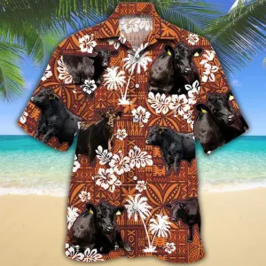 Black Angus Cattle Lovers Red Tribal Hawaiian Shirt Men, Cow Short Sleeve Hawaiian Aloha Shirt