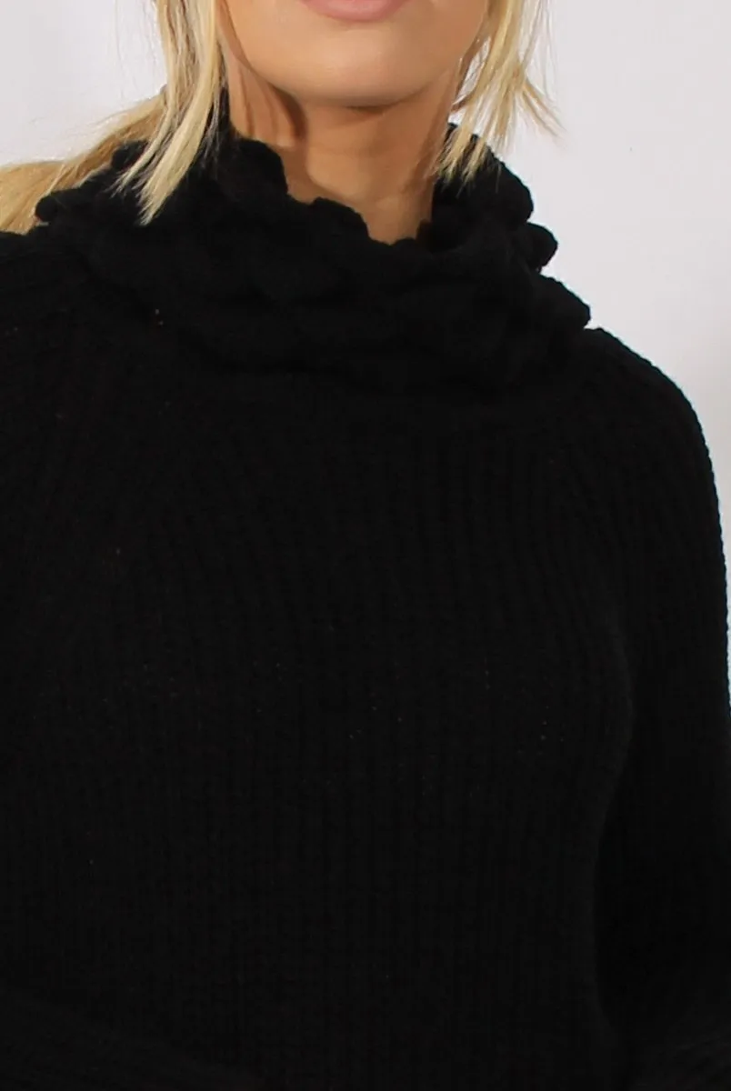 Black Chunky Turtleneck Knit Jumper Dress - Cloe