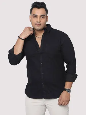 Black Denim Single Pocket Full Sleeve Shirt Men's Plus Size