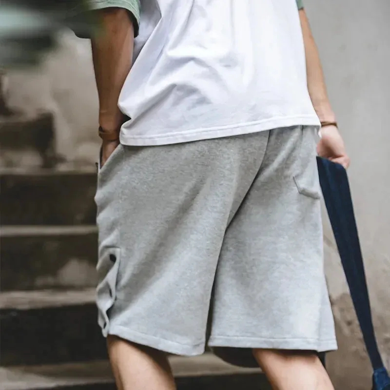 Casual Cargo Knitted Basketball Work Cotton Shorts with Tactical Buttoned Pocket