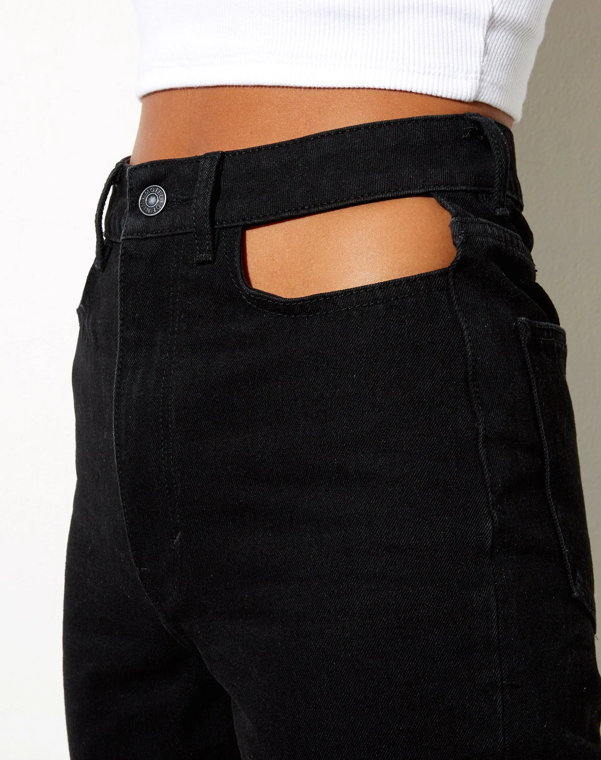 Cut Out Straight Leg Jeans in Black Wash