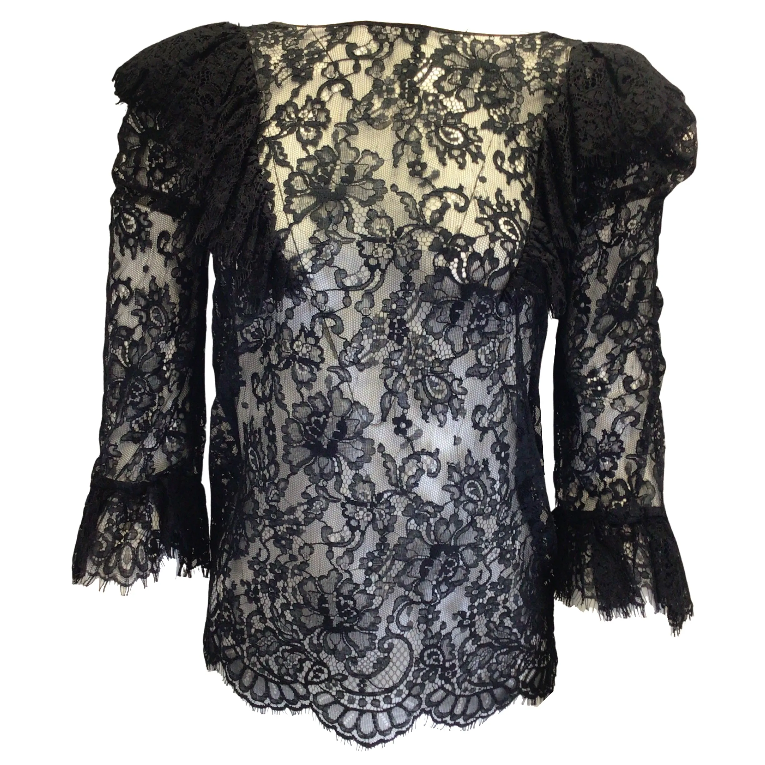 Dundas Black Long Sleeved Lace Blouse