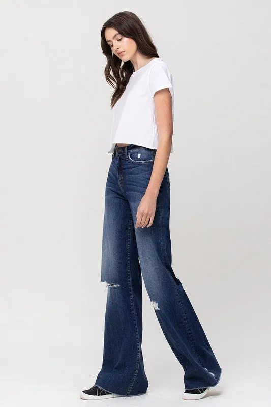 Flying Monkey High Rise Distressed Wide Leg Jeans