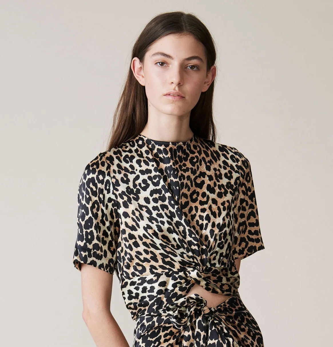 Ganni Calla Silk Twist Blouse – Leopard