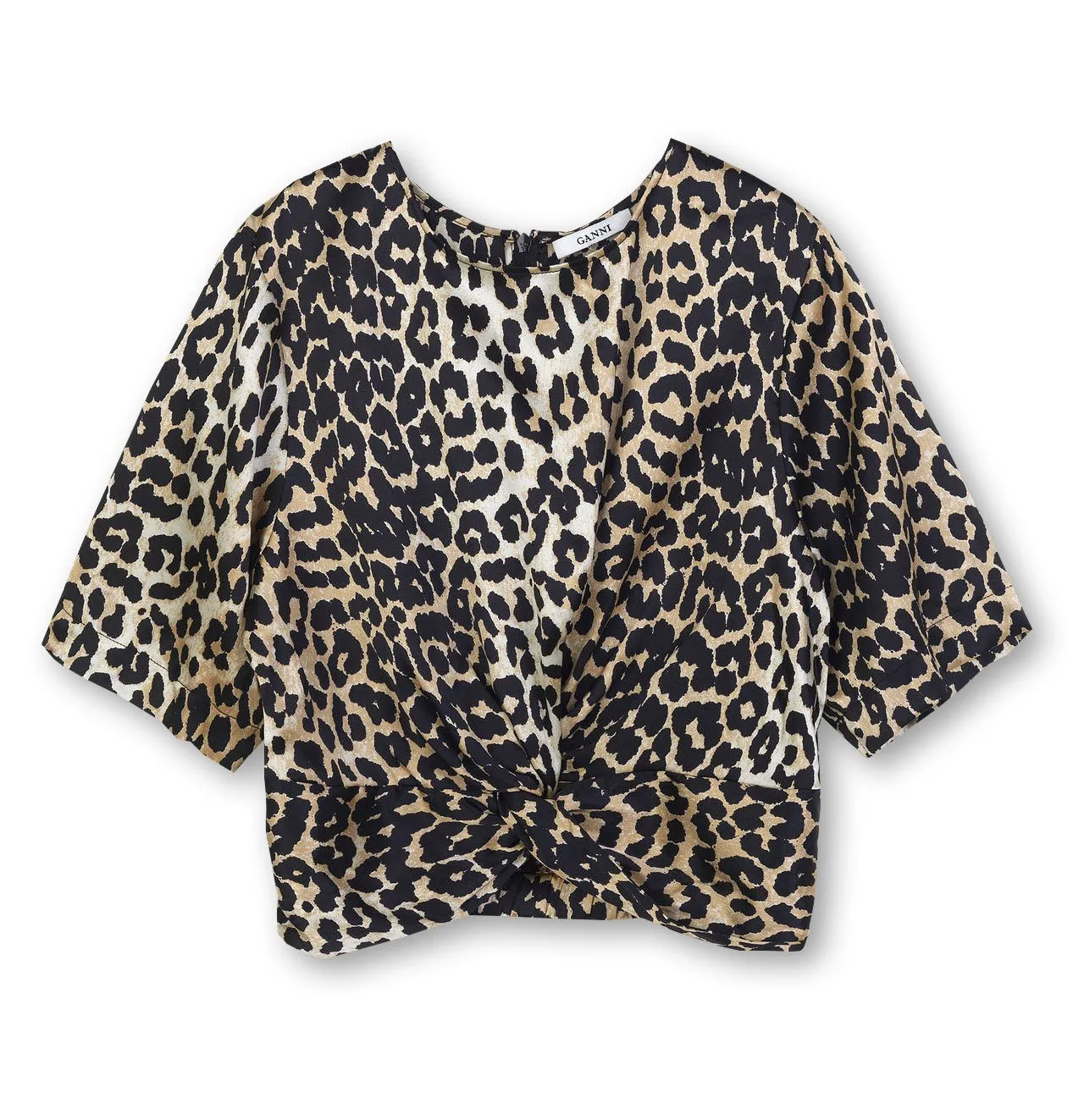 Ganni Calla Silk Twist Blouse – Leopard