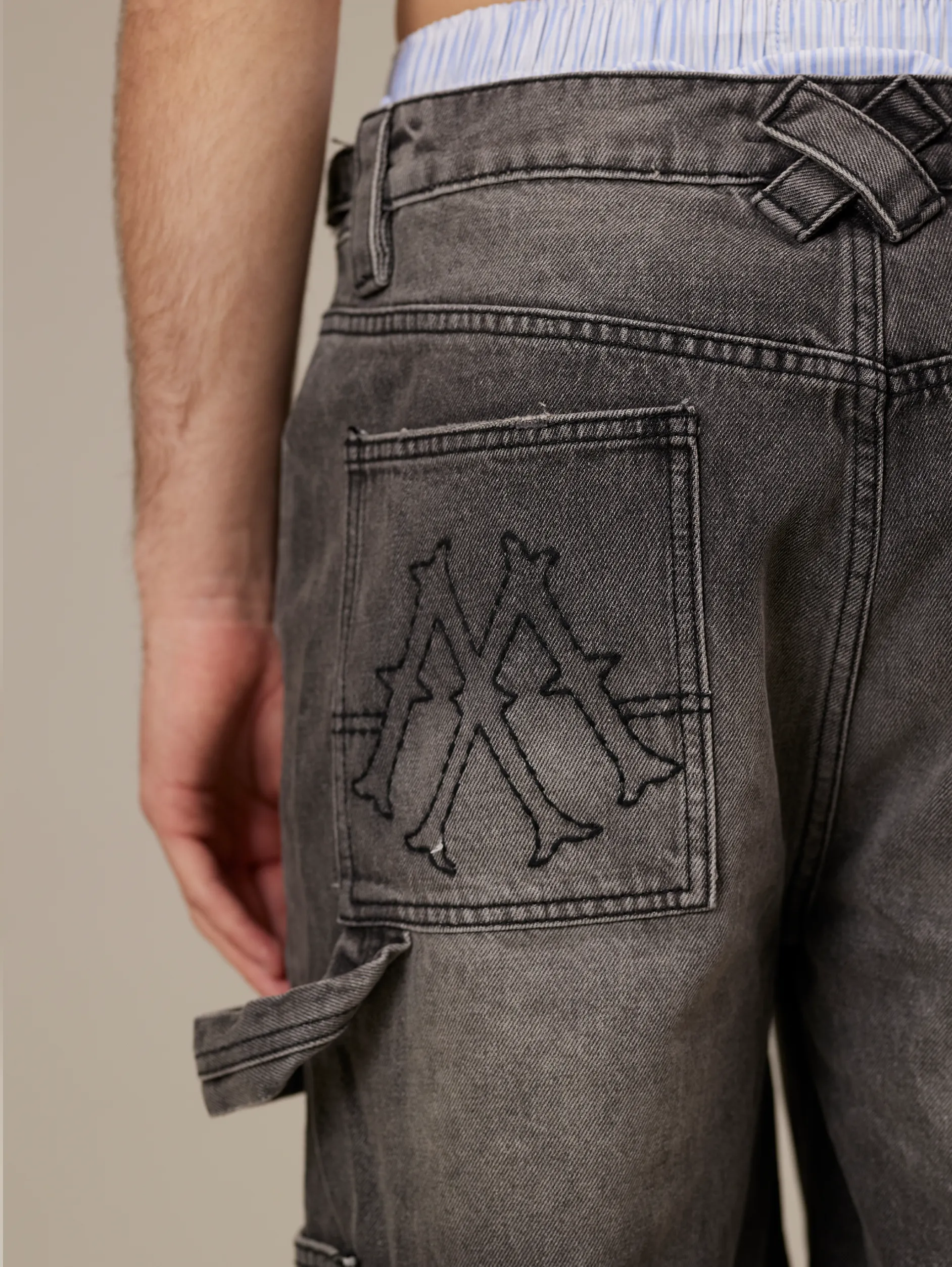 GREY WASHED DENIM JORTS "V1"