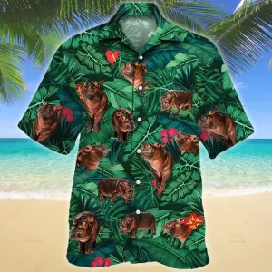 Hippo Lovers Gift Hawaiian Shirt, Tropical Hippo Men Hawaiian Shirts - Casual Button Down Short Sleeve Shirt