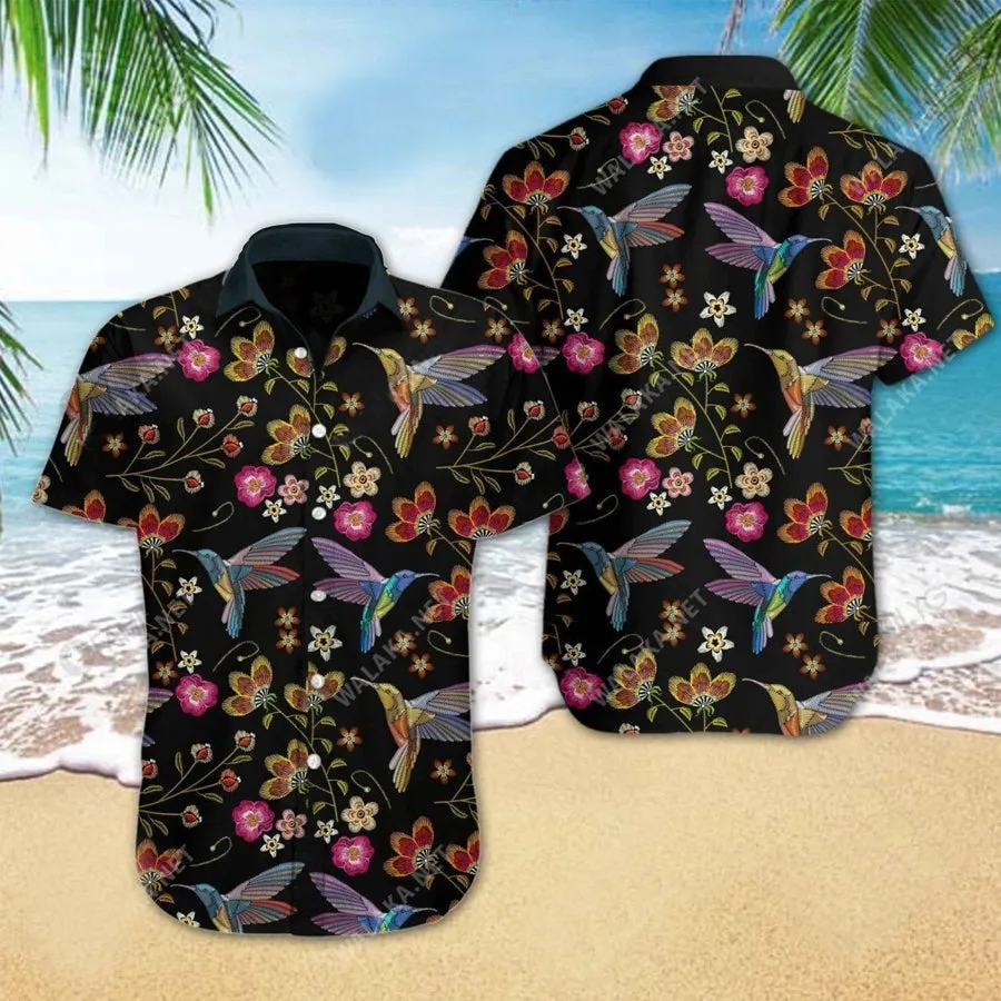 Hummingbird Embroidery Hawaiian Shirt 3D