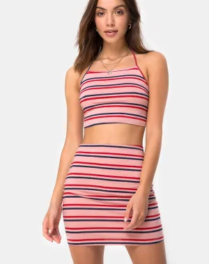 Kimmy Skirt in 70's Stripe Pink Horizontal