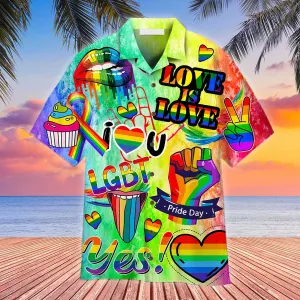 LGBT Aloha Hawaiian Shirts For Summer, Love Is Love LGBT Month Rainbow Colorful LGBT Aloha Hawaiian Shirts