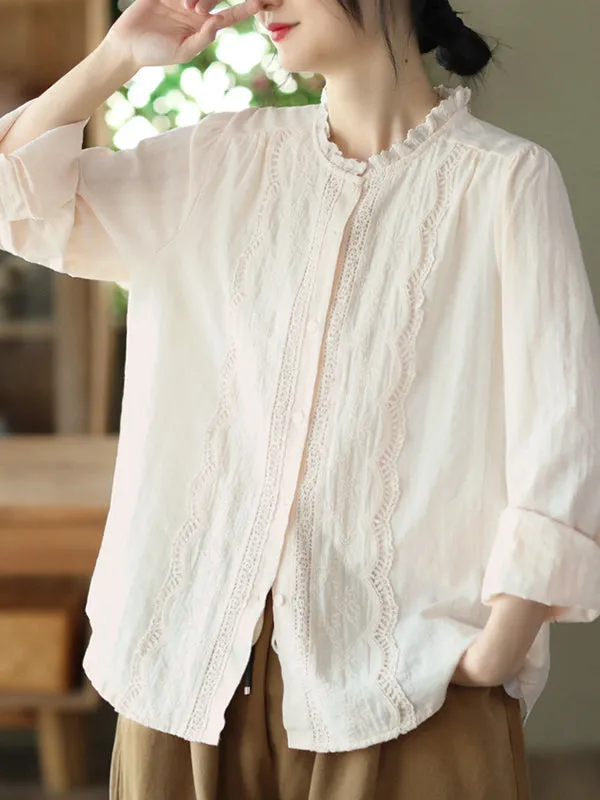 Long Sleeves Loose Embroidered Round-Neck Blouses&Shirts Tops