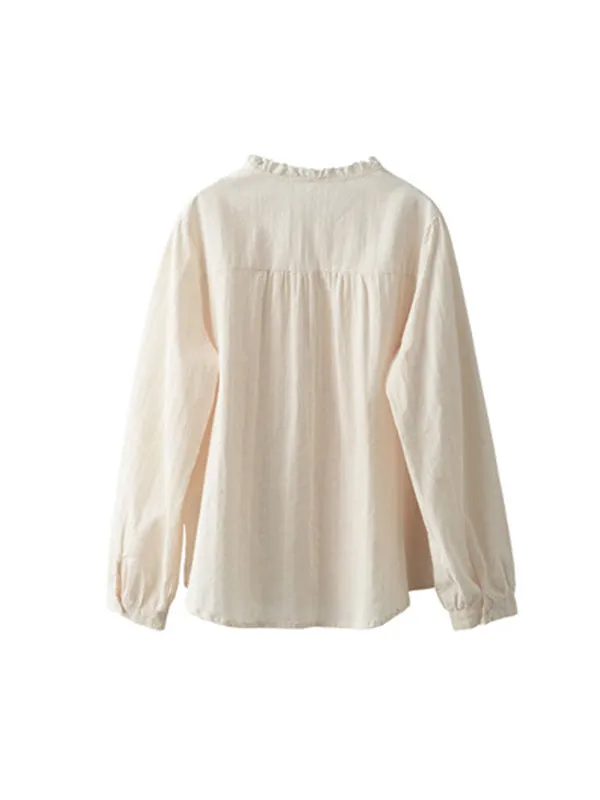 Long Sleeves Loose Embroidered Round-Neck Blouses&Shirts Tops