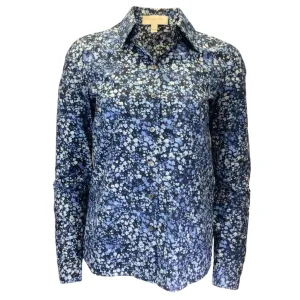 Michael Kors Collection Blue Hansen Floral Cotton Shirt