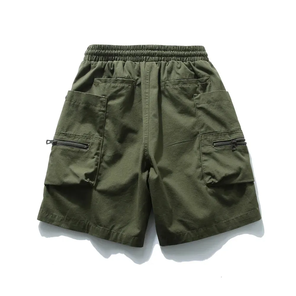 Multi-Pocket Cargo Shorts with Elastic Waist - Safari Style