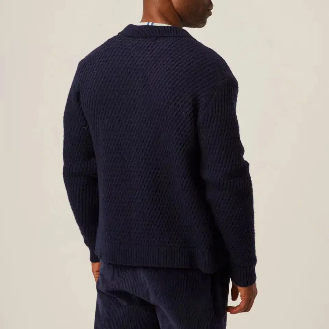 Elegant Navy Merino Wool Hampton Cardigan for Men/Women