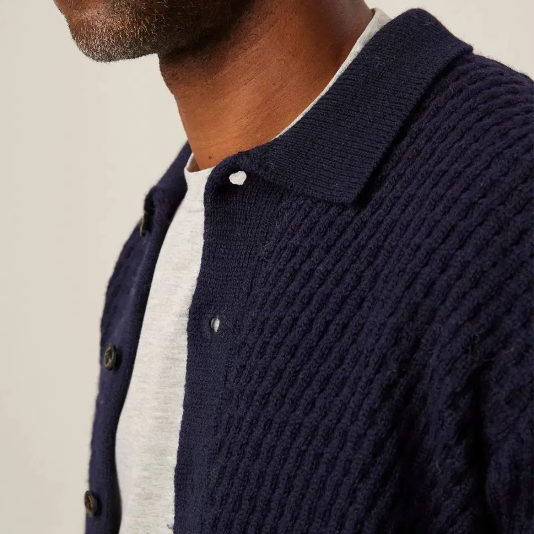 Elegant Navy Merino Wool Hampton Cardigan for Men/Women