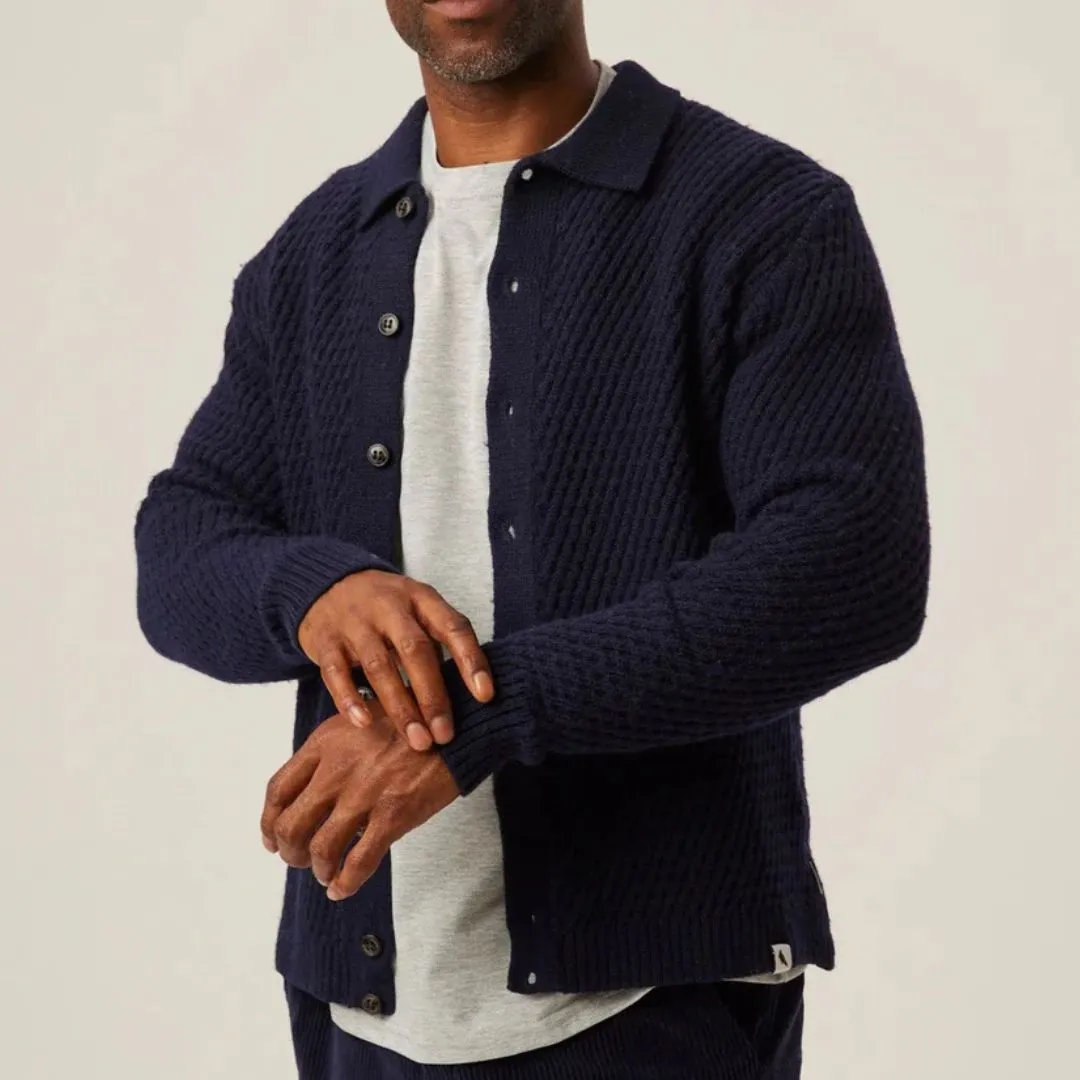 Elegant Navy Merino Wool Hampton Cardigan for Men/Women