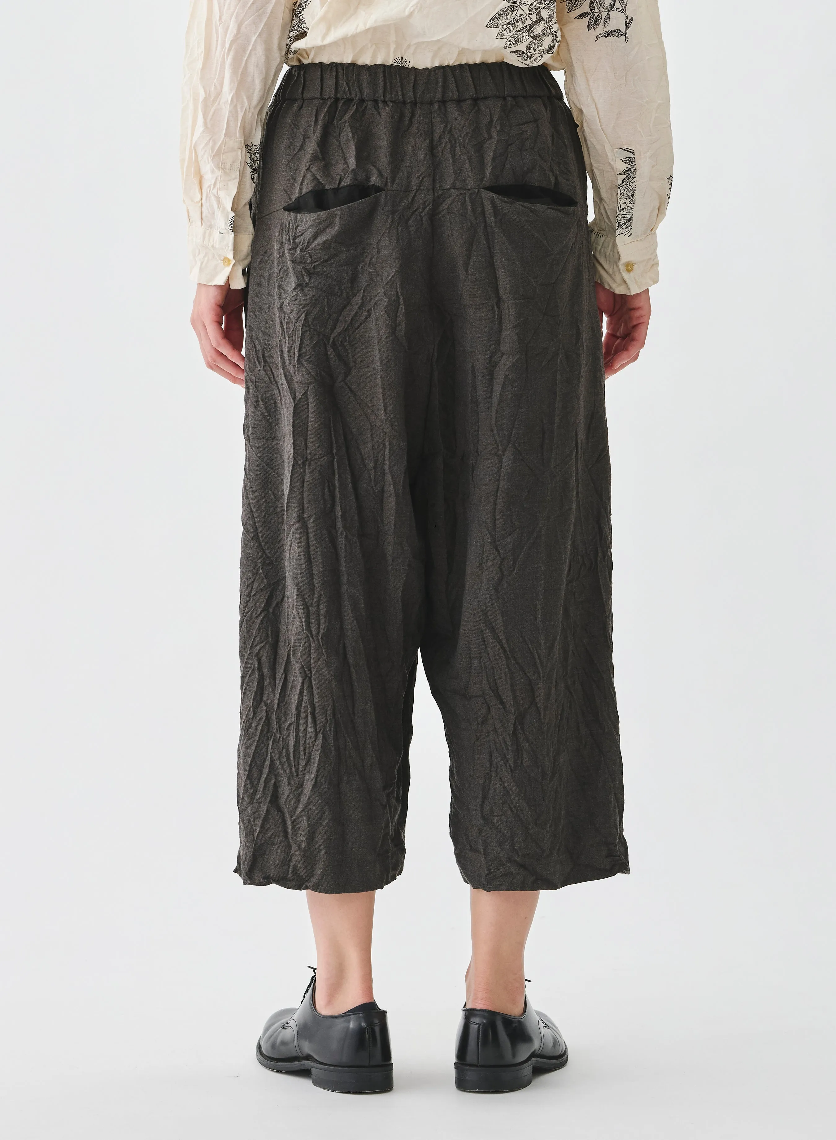 Pas De Calais - Light Twill Crinkle Drop Crotch Pants Brown