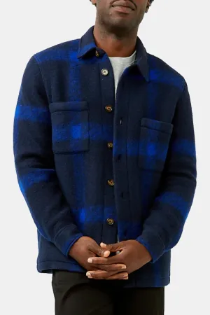 Portuguese Flannel Plaid Fleece Overshirt Shirt (Navy)