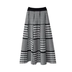 Pre Order:  Houndstooth Grids Knit Midi Skirt