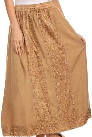 Sakkas Indra Thin Lightweight Summer Bohemian Skirt With Detailed Lace Embroidery