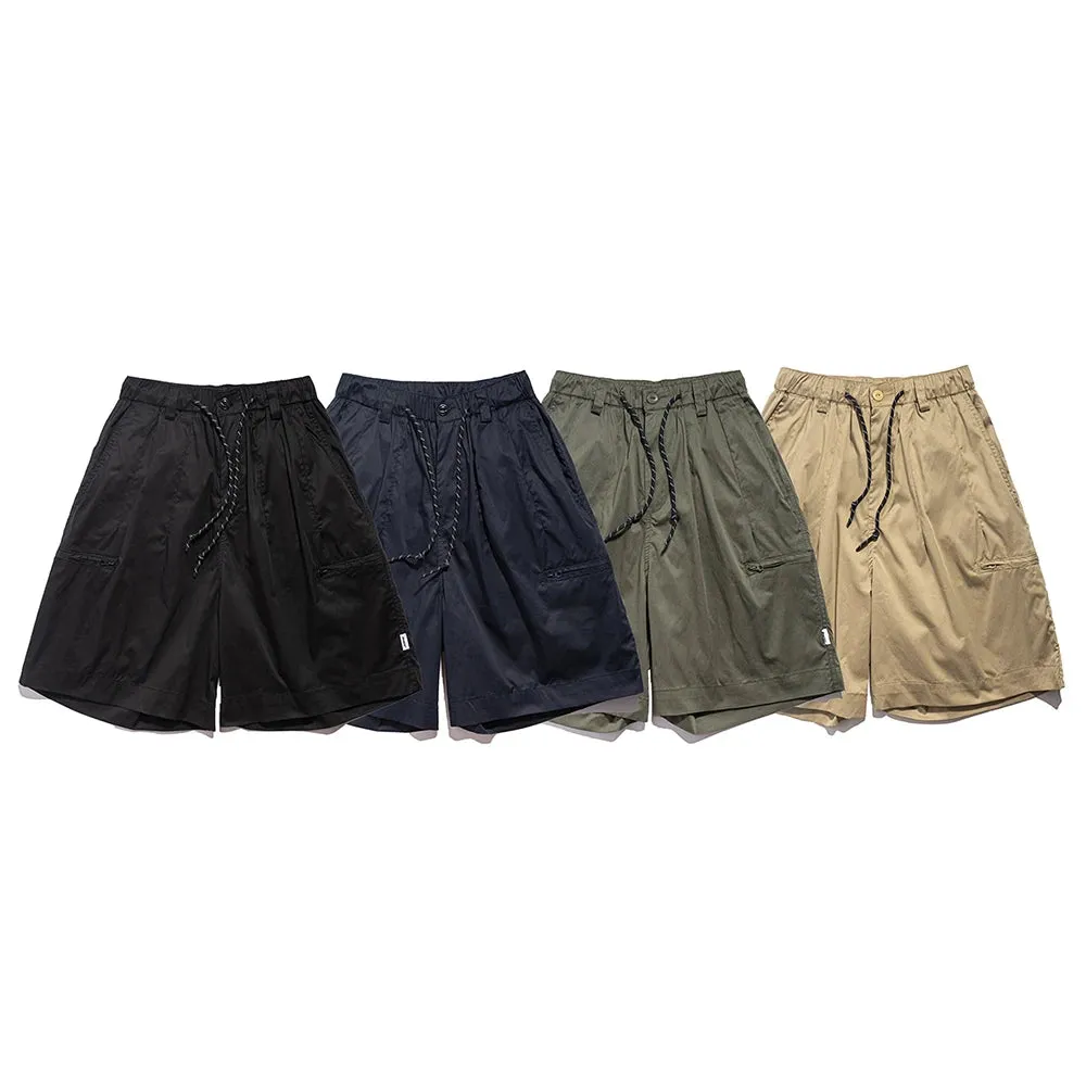 Solid Color Multi-Pocket Cargo Shorts - Casual Knee-length Elastic Waist Half Pants