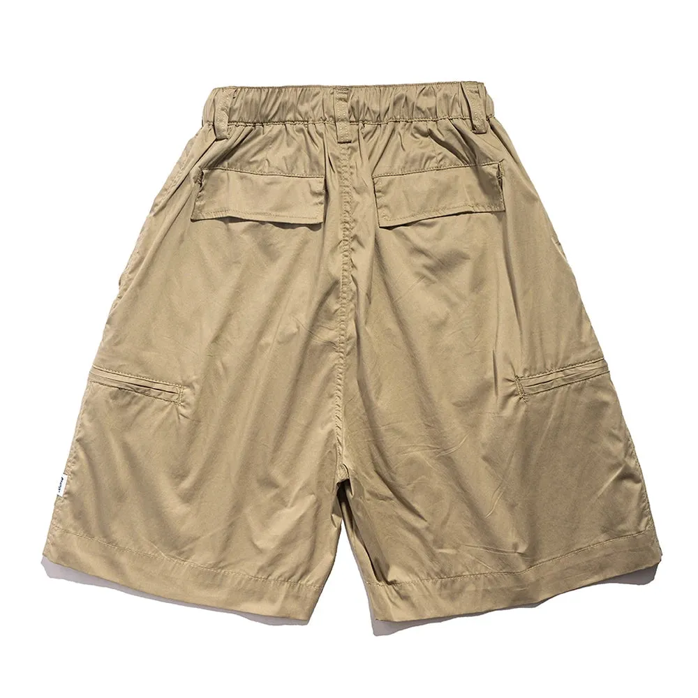 Solid Color Multi-Pocket Cargo Shorts - Casual Knee-length Elastic Waist Half Pants