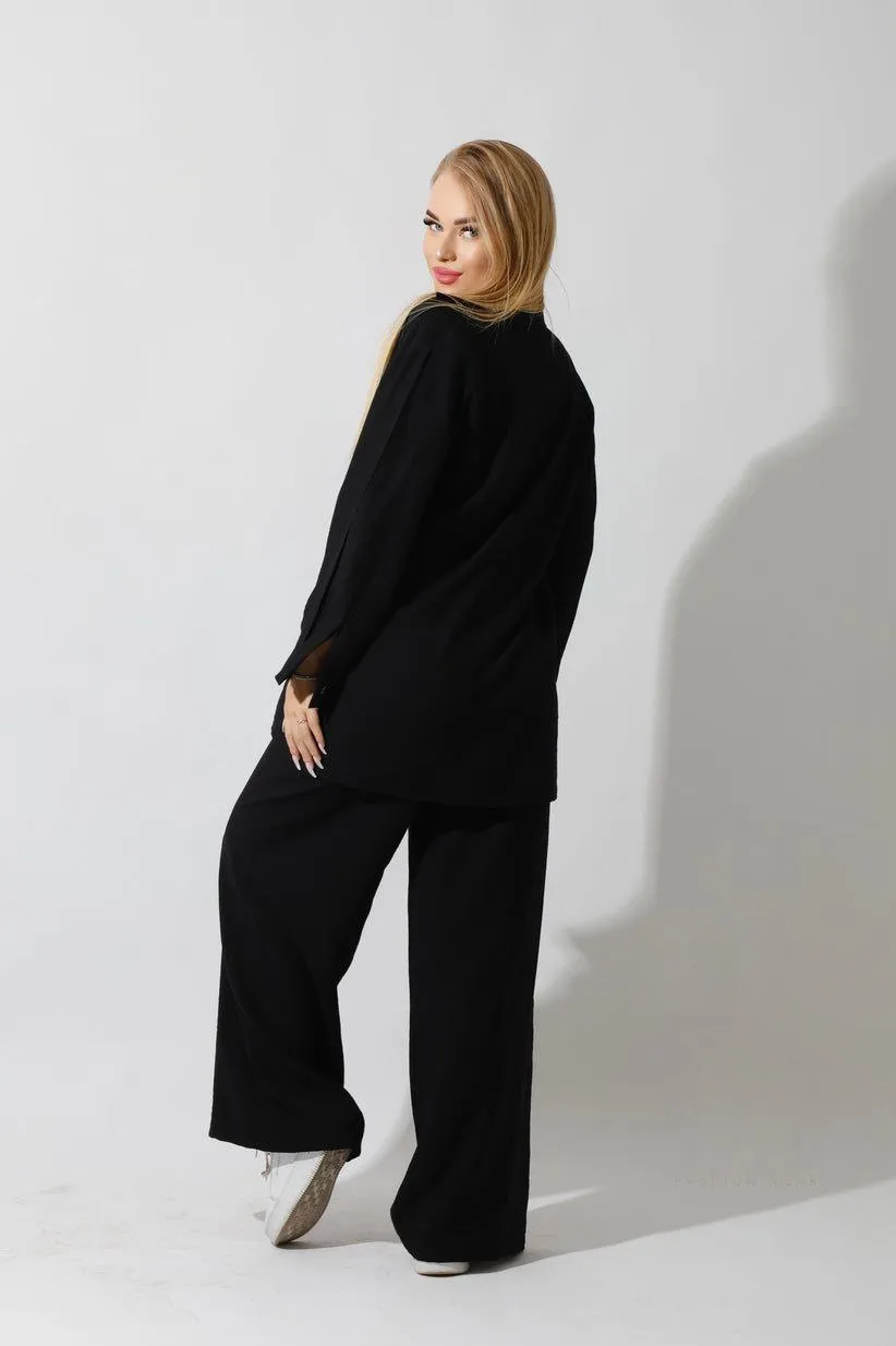 Spanish Linen - Relaxed Fit Black Set Shirt   Pants