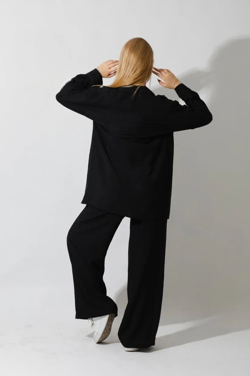 Spanish Linen - Relaxed Fit Black Set Shirt   Pants