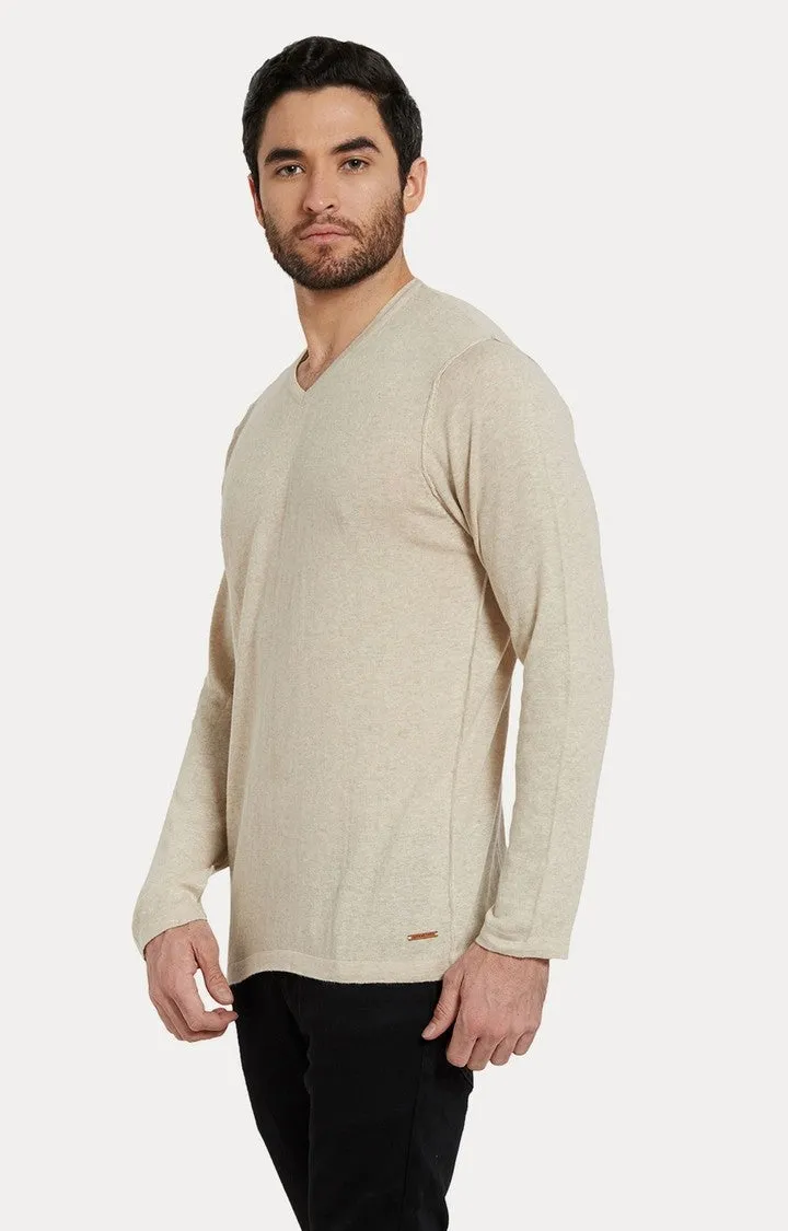 Spykar Beige Melange Slim Fit Men T-Shirts