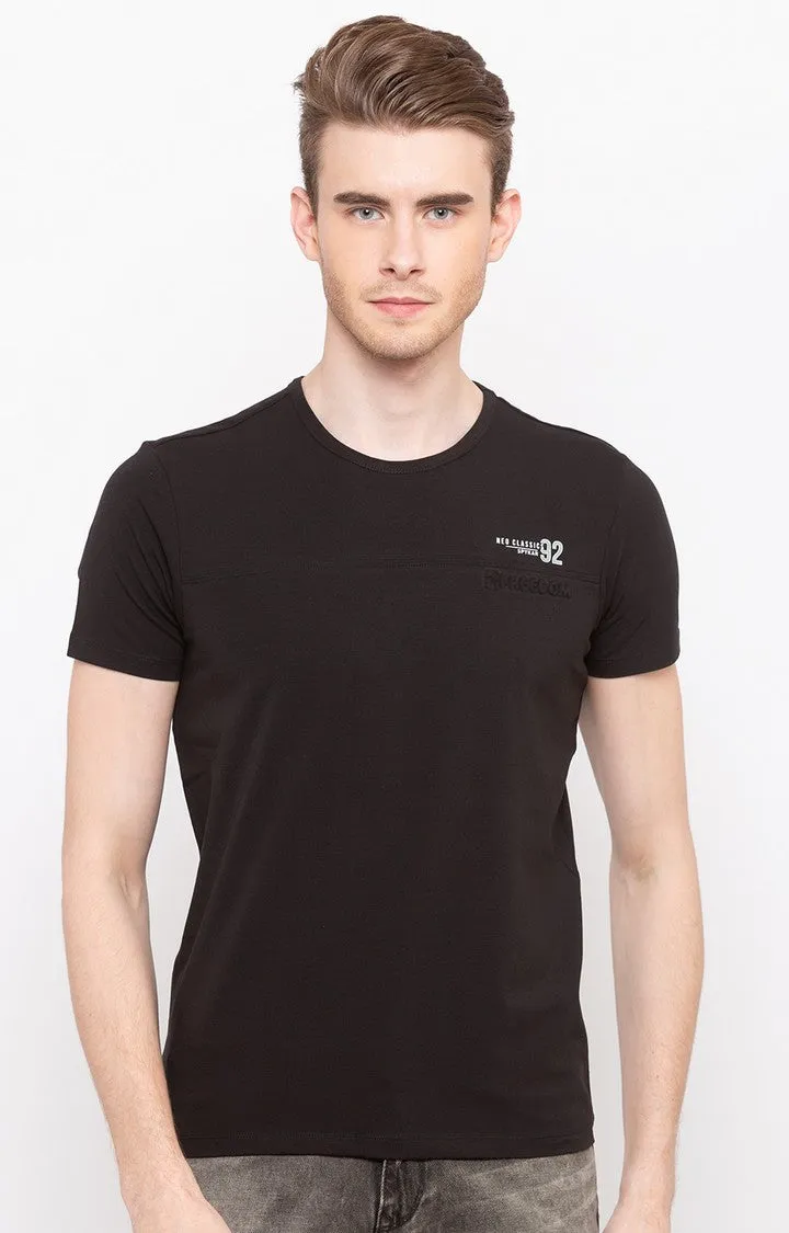 Spykar Jet Black Solid Slim Fit Men T-Shirts