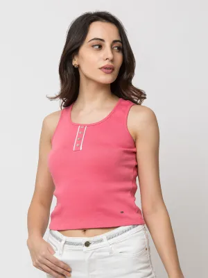 Spykar Women Pink Lycra Slim Fit Round Neck Crop T-Shirt