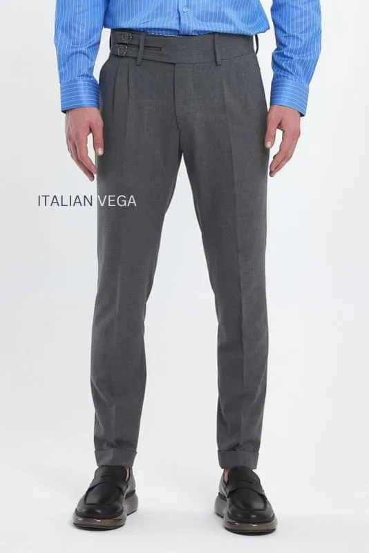 Stone Grey Double Buckle Gurkha Pants