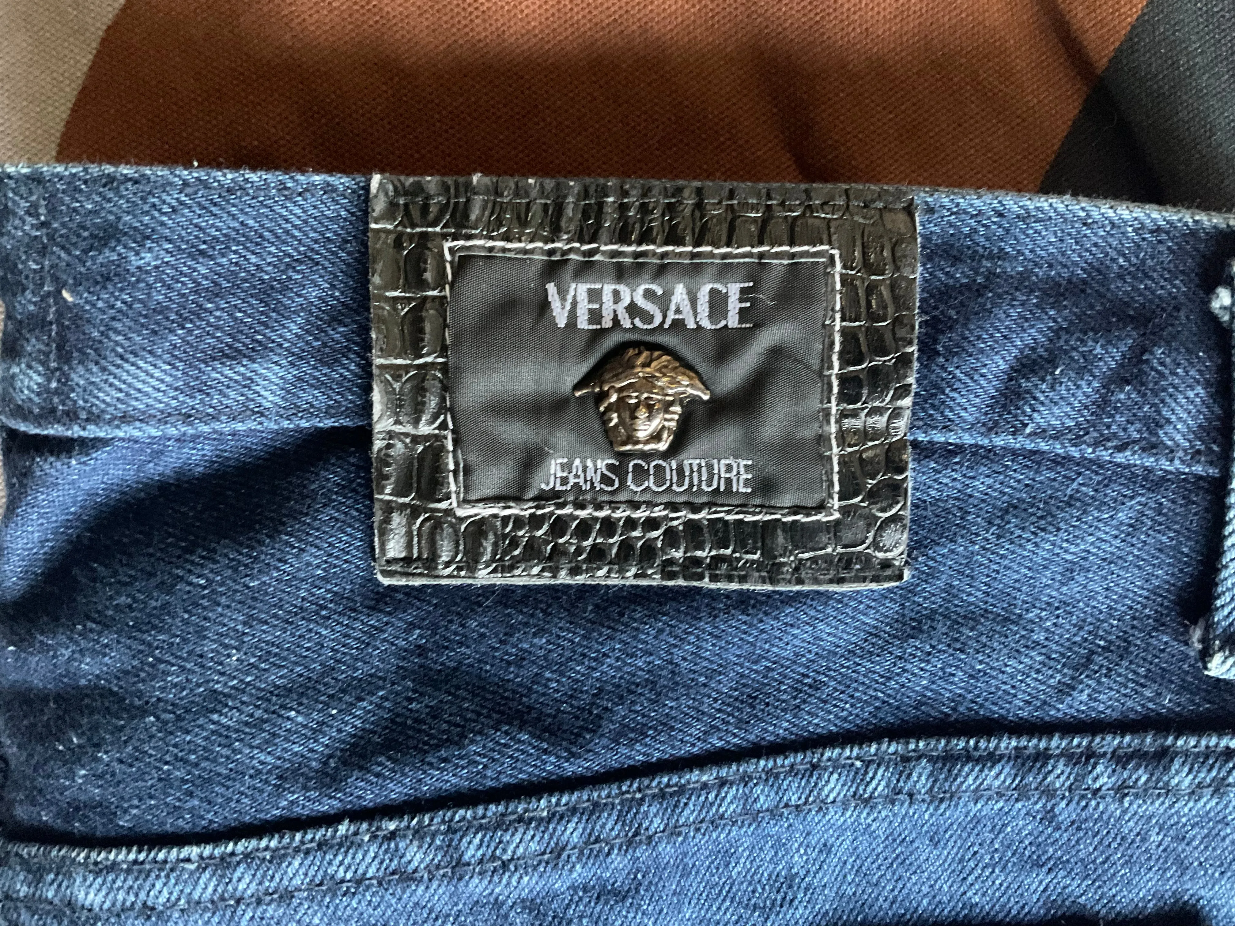 Vintage Versace Jeans Couture blue denim jeans, made in Italy, 100% cotton, size 35”