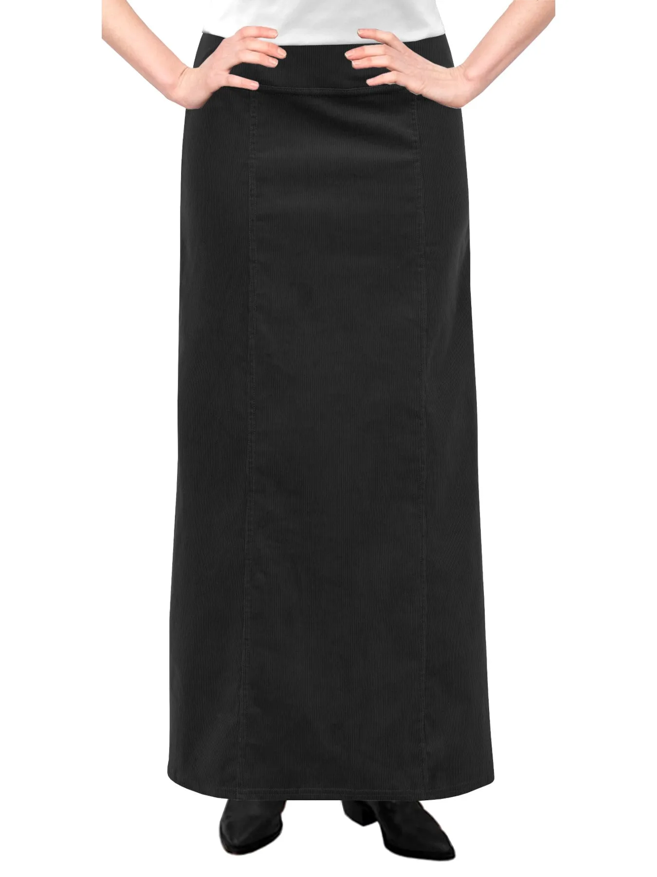 Women's Long Ankle Length Stretch Corduroy A-Line Panel Skirt