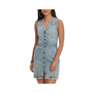 Wrangler Retro Women's Light Wash Denim Sleeveless V-Neck Snap Down Front Dress